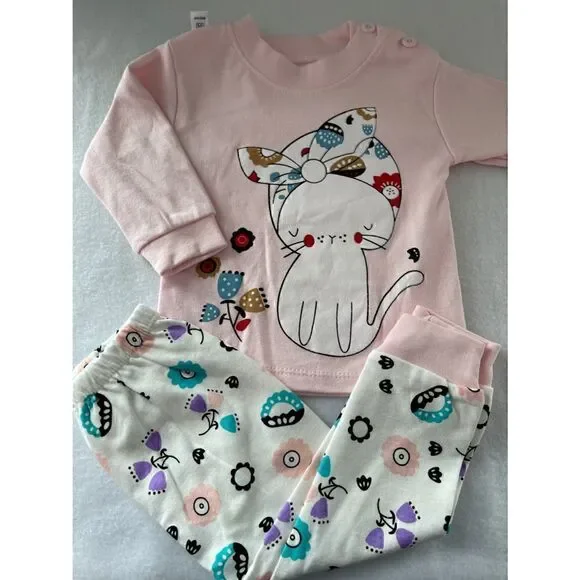 🏷Baby Toddler two piece pajama set, adjustable Pink Long Sleeve top w/ Leggings - Picture 2 of 4